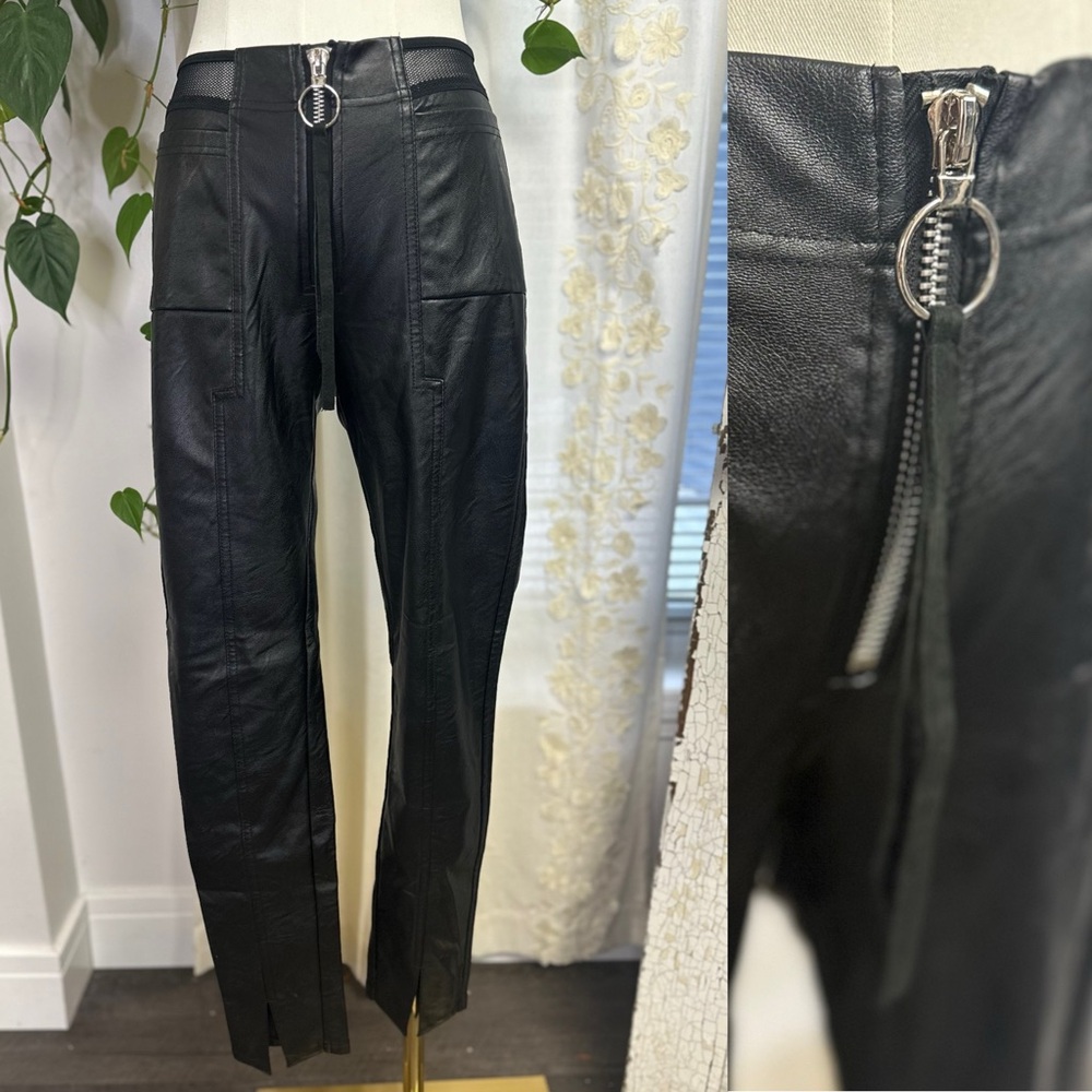 Chic Black Leather Pants with Zipper Detail